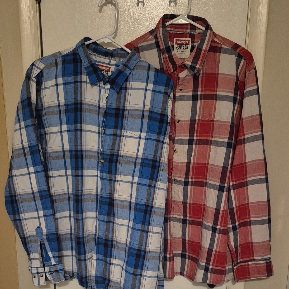 Wrangler Men's Blue and Red Plaid Shirts Size XL